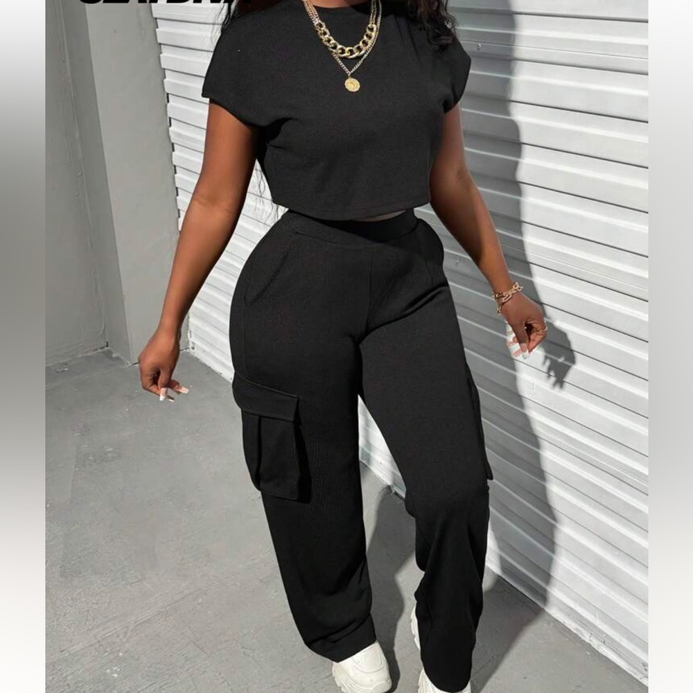 High-Waist Black Cargo Joggers for Women